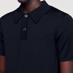 SANDRO SHORT-SLEEVE KNITTED POLO SHIRT NAVY SIZE‎ 44/US XS New With Tags